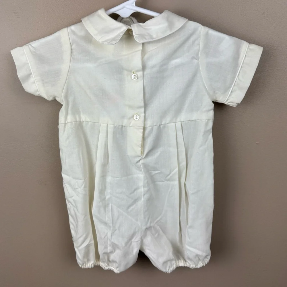 Vintage Bebe Glynne Percy Elegant Gender Neutral Baby Romper with Embroidery 3M
